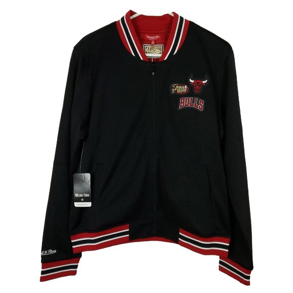 Chicago Bulls Mitchell & Ness NBA Womens Jersey Jacket L Large Black Red NWT - Picture 1 of 7